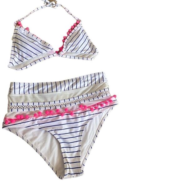 Halter
Retro Mesh Hollow Out String High Waist Pompom Bikini Size Large - Picture 6 of 8
